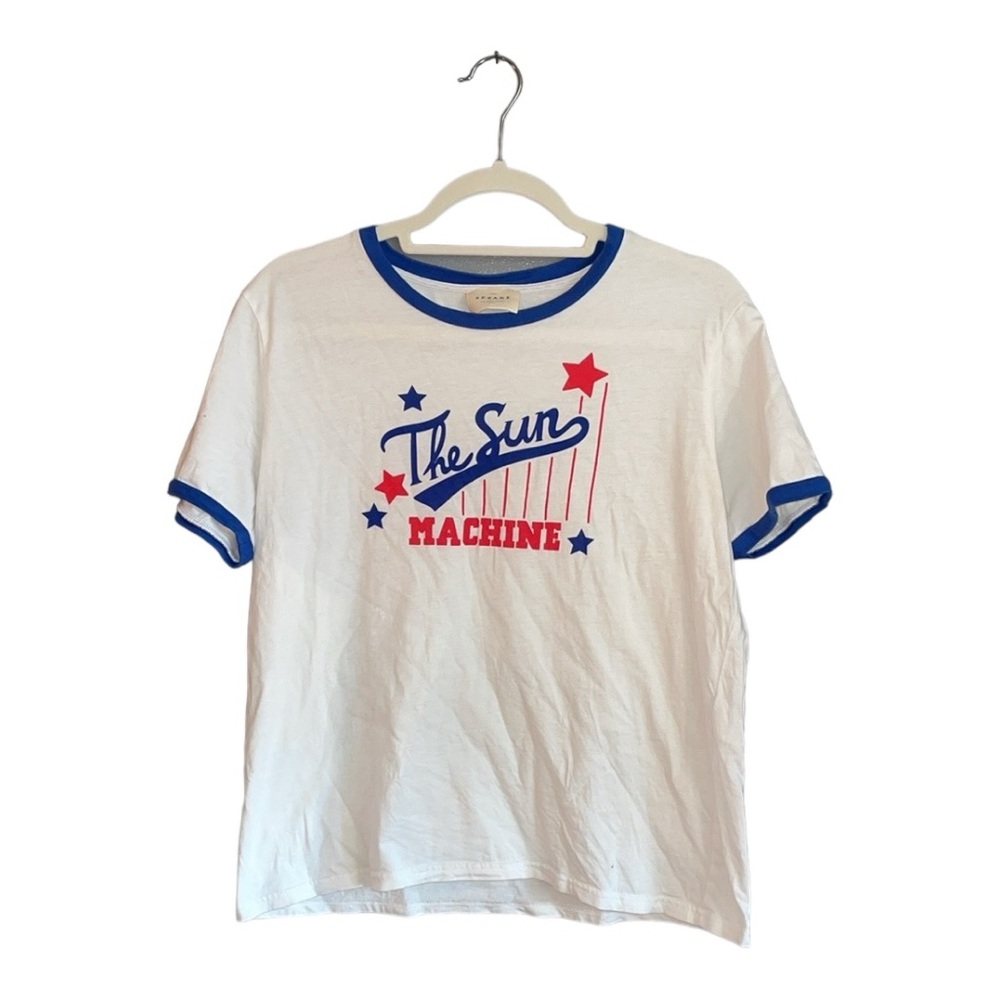 Sezane White and Blue Graphic Tee